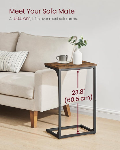 C Shaped Side Tables Set of 2, Sofa Side Tables, Bedside Tables, Laptop Tables for Living Room and Bedroom with Metal Frame LET355B - with Heather Greige and Ink Black | Sold by Uncle Wiener's Wholesale