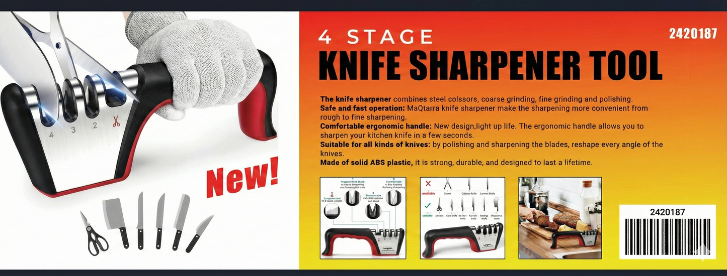 New 4-Stage Knife Sharpener Tool – Professional Kitchen Blade Sharpener for Straight & Serrated Knives 2420187