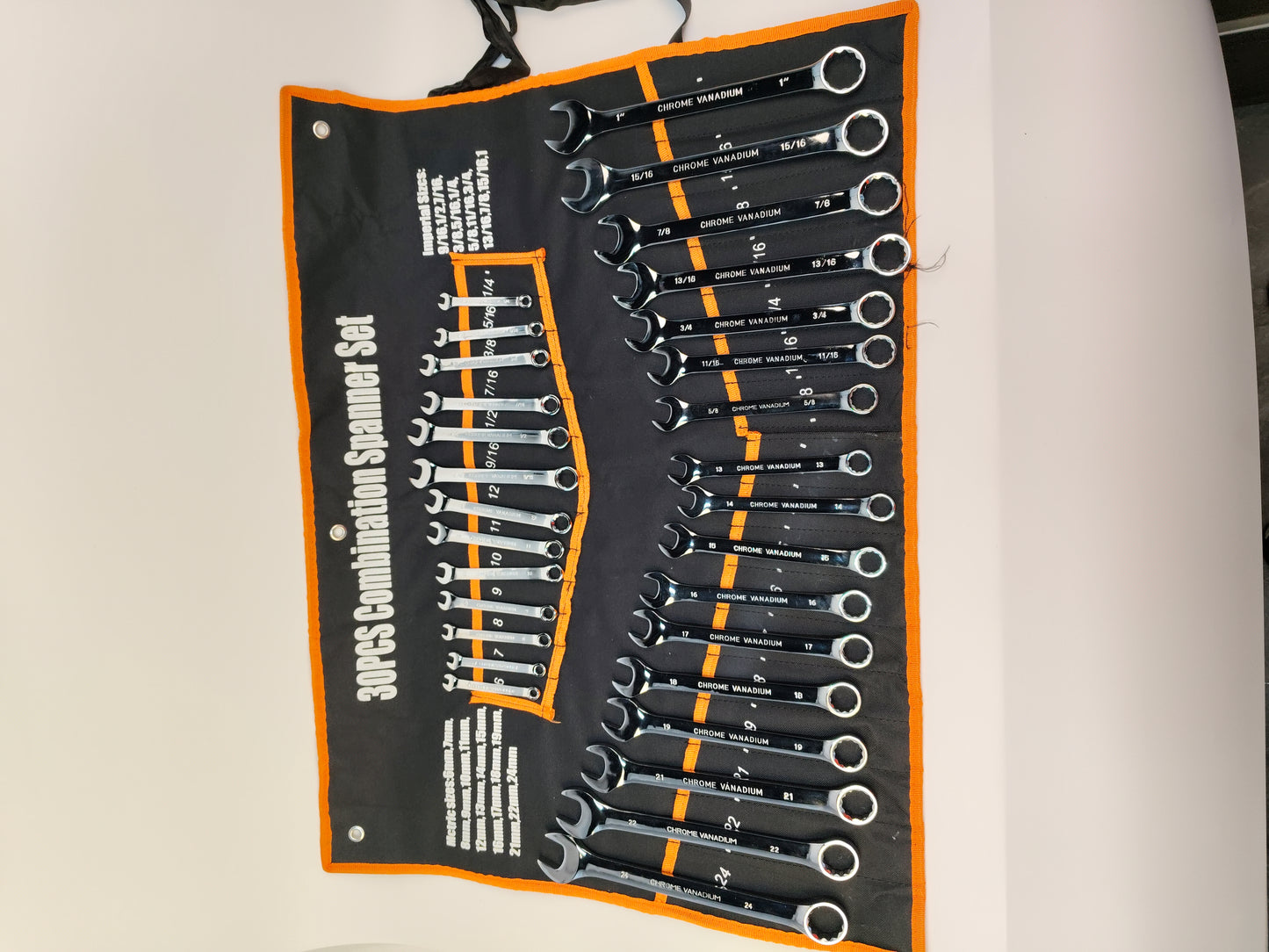 30pc Combination Wrench Set Metric SAE Chrome Vanadium Steel Roll Pouch W30PCS