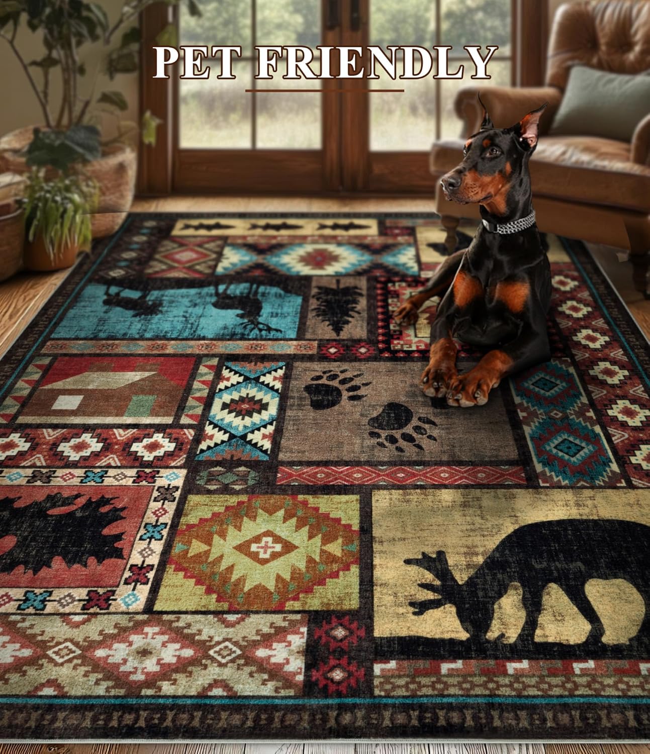 Cabin Lodge Area Rug Southwestern Wildlife Bear Moose Washable Non-Slip Carpet FGYSW - with Cabin Lodge Wildlife Rug (120 x 160 cm) | Sold by Uncle Wiener's Wholesale