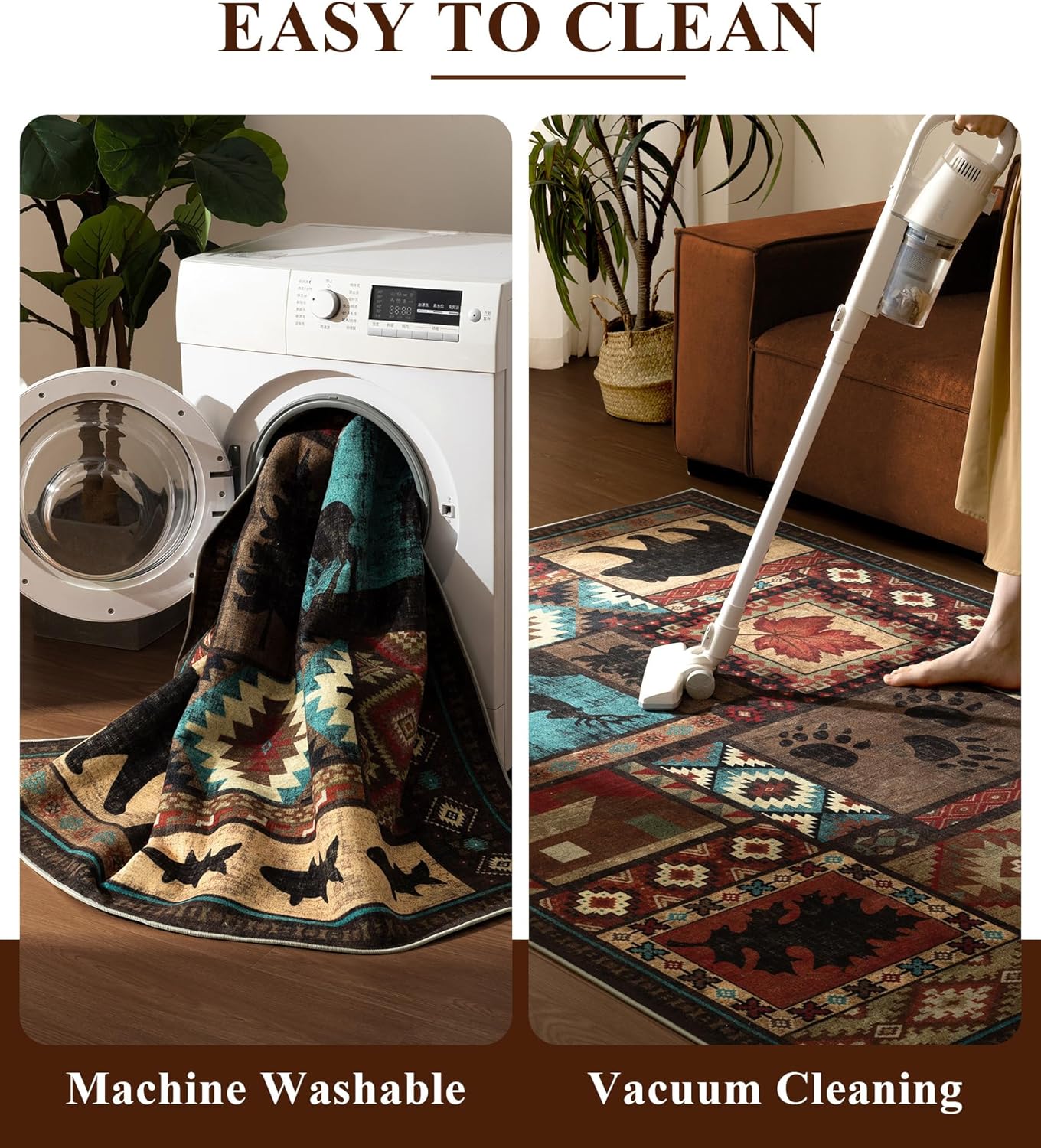 Cabin Lodge Area Rug Southwestern Wildlife Bear Moose Washable Non-Slip Carpet FGYSW - with Cabin Lodge Wildlife Rug (120 x 160 cm) | Sold by Uncle Wiener's Wholesale