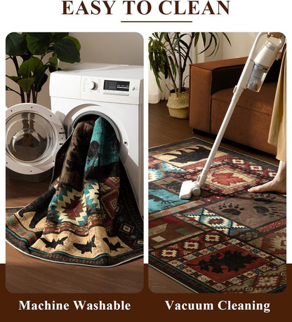 Cabin Lodge Area Rug Southwestern Wildlife Bear Moose Washable Non-Slip Carpet FGYSW - with Cabin Lodge Wildlife Rug (120 x 160 cm) | Sold by Uncle Wiener's Wholesale