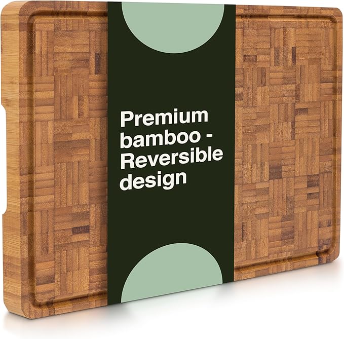 Cactus & Cubby Premium Bamboo Cutting Board 16.5 x 11.8 Inch Carbonised End Grain Butcher Block - Kitchen Appliances with | Sold by Uncle Wiener's Wholesale