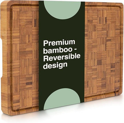 Cactus & Cubby Premium Bamboo Cutting Board 16.5 x 11.8 Inch Carbonised End Grain Butcher Block - Kitchen Appliances with | Sold by Uncle Wiener's Wholesale