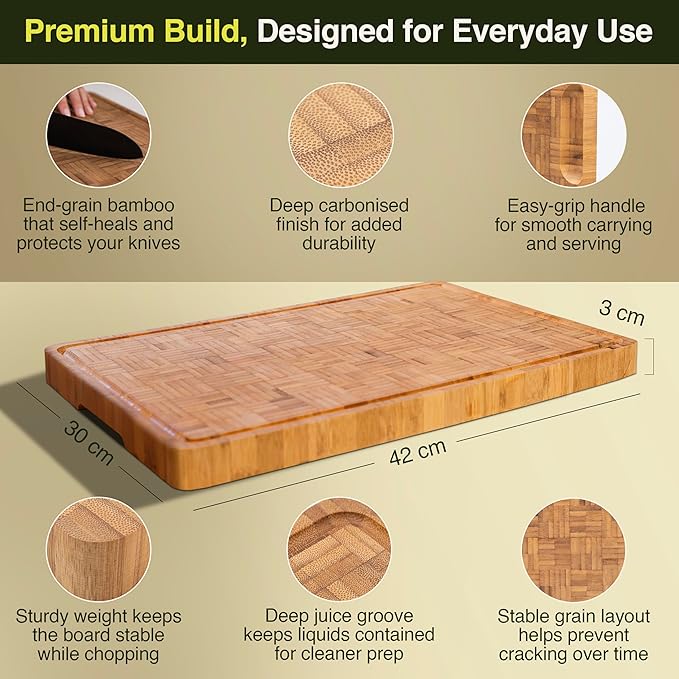 Cactus & Cubby Premium Bamboo Cutting Board 16.5 x 11.8 Inch Carbonised End Grain Butcher Block - Kitchen Appliances with | Sold by Uncle Wiener's Wholesale