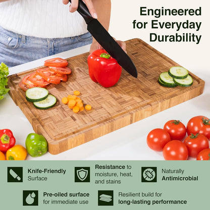 Cactus & Cubby Premium Bamboo Cutting Board 16.5 x 11.8 Inch Carbonised End Grain Butcher Block - Kitchen Appliances with | Sold by Uncle Wiener's Wholesale