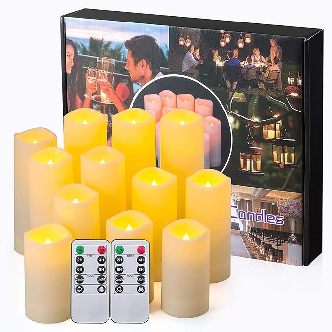 CAKETYCG Flameless LED Candles Set of 12 Waterproof Resin Battery Operated Candles with Remote Timer Ivory - Home decor with | Sold by Uncle Wiener's Wholesale