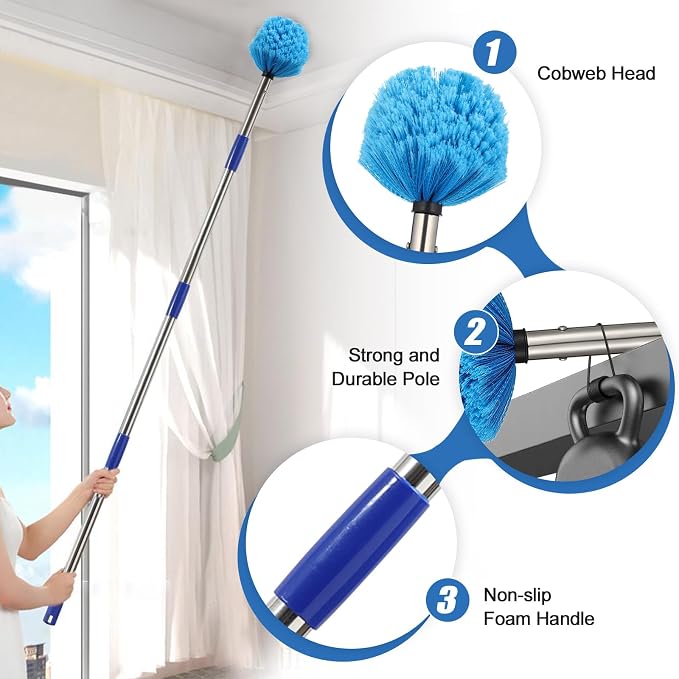 CALCHELE Cobweb Duster with Extension Pole 8FT – Washable Ceiling Fan & Spider Web Cleaning Brush with Stainless Steel Handle - Home products with | Sold by Uncle Wiener's Wholesale