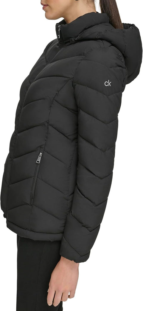 Calvin Klein womens Long Lightweight Hooded Puffer JacketDown Coat, size XS - with | Sold by Uncle Wiener's Wholesale