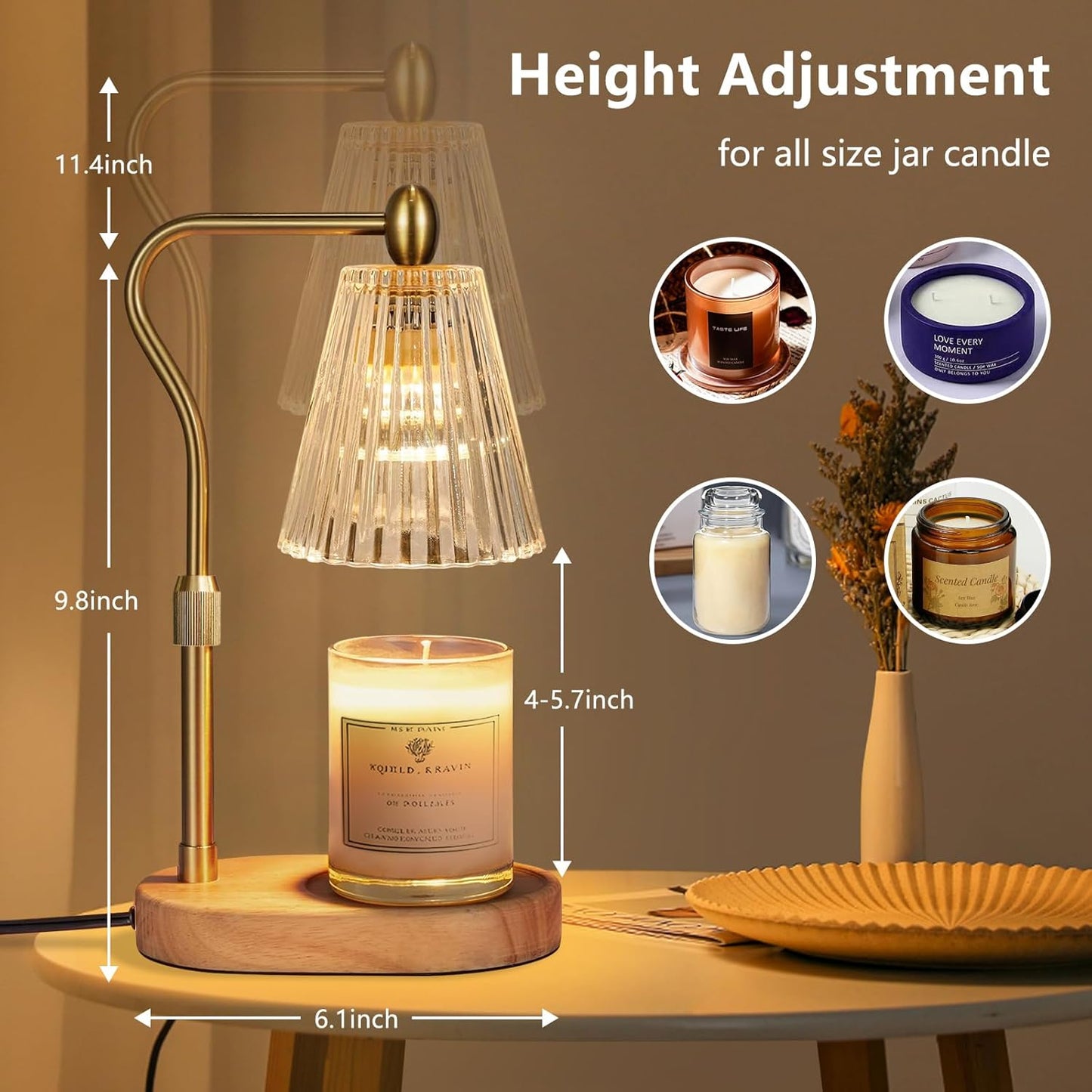 Candle Warmer Lamp with Timer & Dimmer, Adjustable Height Vintage Candle Heating Lamp for Jar Candles S6207 - with | Sold by Uncle Wiener's Wholesale