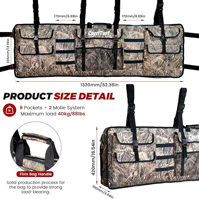 CarriTurf Double UTV Gun Storage Bag Rack – Waterproof Padded 2-Compartment Rear Rack Organizer with Mounting Straps - Camping Gear with | Sold by Uncle Wiener's Wholesale