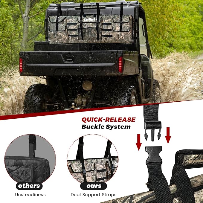 CarriTurf Double UTV Gun Storage Bag Rack – Waterproof Padded 2-Compartment Rear Rack Organizer with Mounting Straps - Camping Gear with | Sold by Uncle Wiener's Wholesale