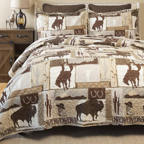 CARSTENS, INC. Western Aztec Country Bedding Set, Southwestern 3 - Piece Microfiber Quilt Set, Wrangler Western Vintage Cowboy, Full/Queen - with Wrangler Western Vintage Cowboy | Sold by Uncle Wiener's Wholesale