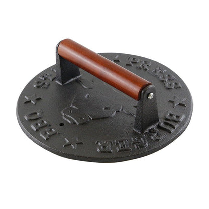 Cast Iron Burger Press and Patty Maker Round Heavy - Duty Griddle Press 22cm Wooden Handle S1351 - with | Sold by Uncle Wiener's Wholesale
