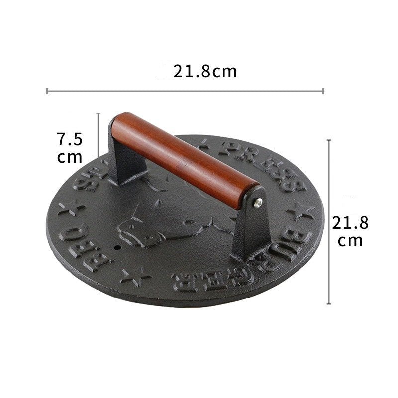 Cast Iron Burger Press and Patty Maker Round Heavy - Duty Griddle Press 22cm Wooden Handle S1351 - with | Sold by Uncle Wiener's Wholesale