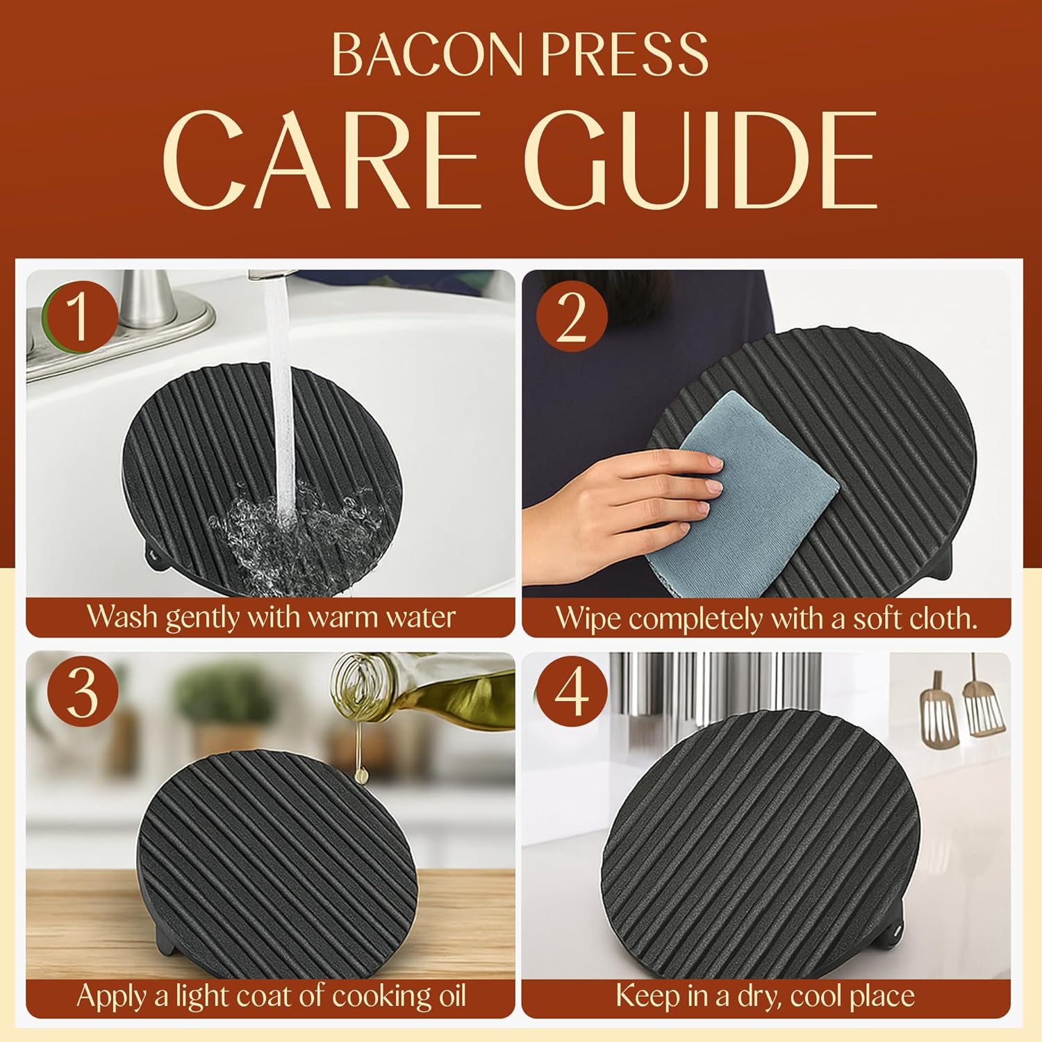 Cast Iron Burger Press and Patty Maker Round Heavy - Duty Griddle Press 22cm Wooden Handle S1351 - with | Sold by Uncle Wiener's Wholesale