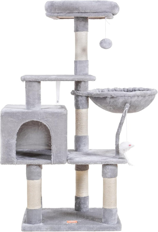 Cat Tree Tower Condo with Hammock & Scratching Posts – Plush Perch &amp; Toy Light Gray HCT004SW - with | Sold by Uncle Wiener's Wholesale