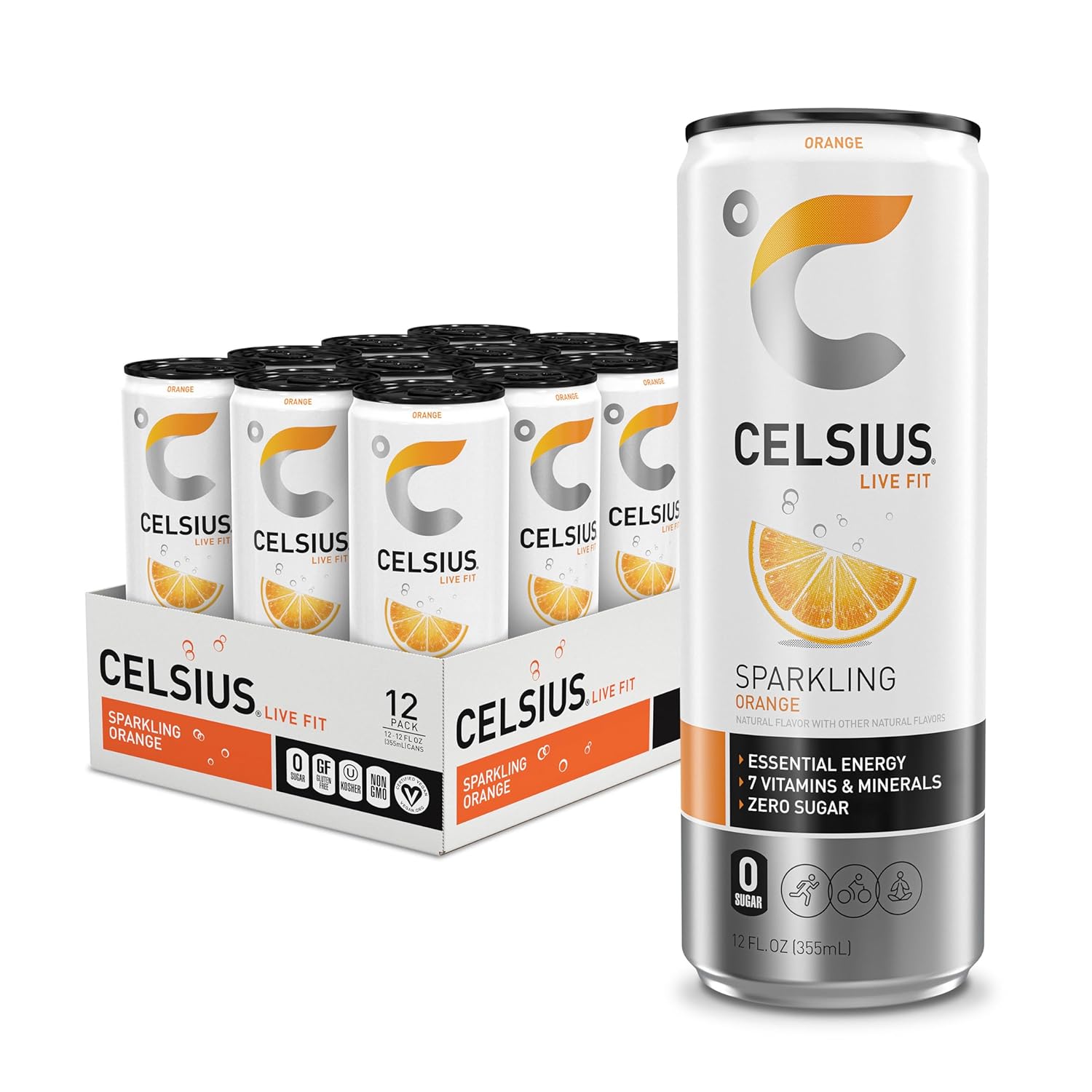 CELSIUS Sparkling Orange – Functional Essential Energy Drink (12 × 355 ...