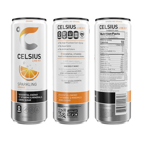 CELSIUS Sparkling Orange – Functional Essential Energy Drink (12 × 355 mL / 12 fl oz) - with | Sold by Uncle Wiener's Wholesale