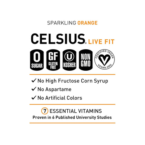 CELSIUS Sparkling Orange – Functional Essential Energy Drink (12 × 355 mL / 12 fl oz) - with | Sold by Uncle Wiener's Wholesale