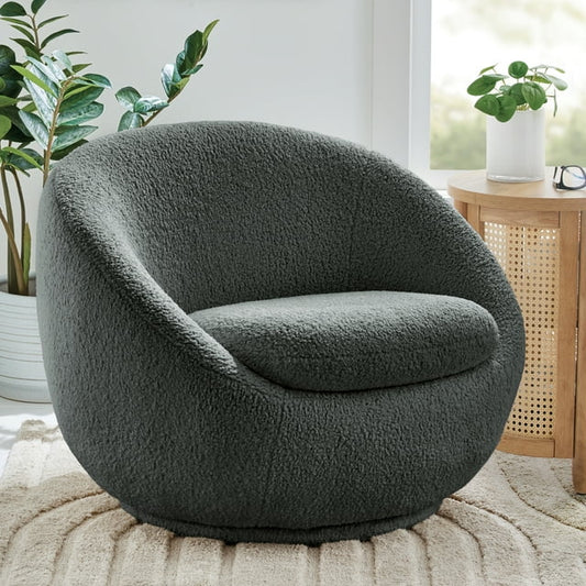 Better Homes & Gardens Mira Swivel Accent Chair – Gray Faux Shearling Upholstered Living Room Chair