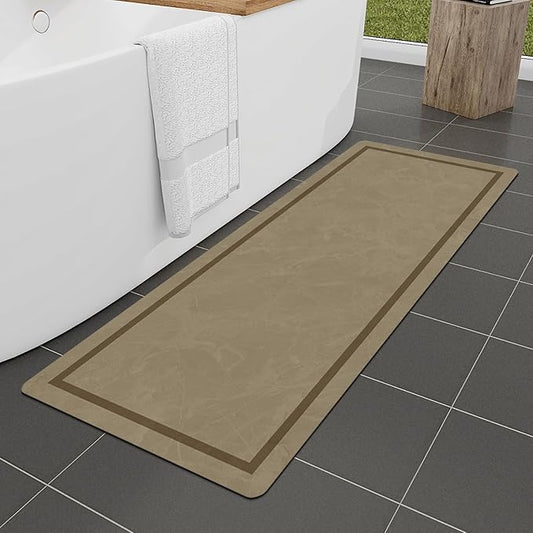 Chakme Large Bathroom Rug 48 x 24 Ultra Thin Quick Dry Non Slip Absorbent Bath Mat - with Beige | Sold by Uncle Wiener's Wholesale