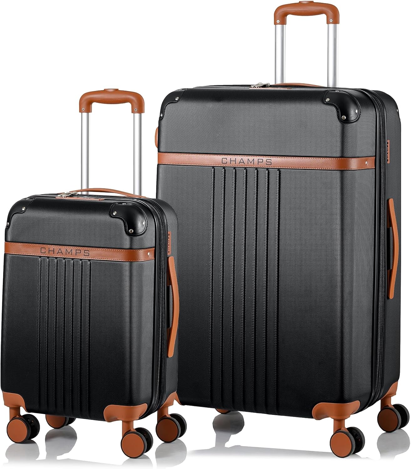 CHAMPS – ‘VINTAGE COLLECTION’ - 2 - PIECE HARDSIDE SPINNER LUGGAGE SET, BLACK - with | Sold by Uncle Wiener's Wholesale