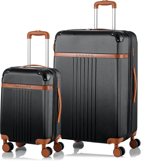 CHAMPS – ‘VINTAGE COLLECTION’ - 2 - PIECE HARDSIDE SPINNER LUGGAGE SET, BLACK - with | Sold by Uncle Wiener's Wholesale