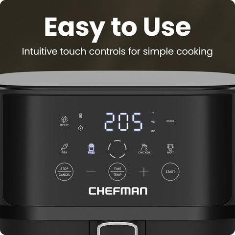 Chefman 5.7L Air Fryer, Touch Controls with 4 Presets, Compact Air Fryer with Hi - Fry Technology for Extra Crisp, Quick & Easy Meals, Nonstick & Dishwasher Safe Basket, Black - with | Sold by Uncle Wiener's Wholesale