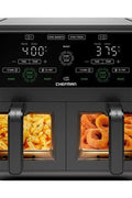 Chefman Dual Basket Digital Air Fryer Oven w/ Easy View Windows, 2 Independent 3 Qt Baskets - Black - with <B>Dimensions (Overall):</B> 11.02 inches (H) x 11.81 inches (W) x 12.99 inches (D) | Sold by Uncle Wiener's Wholesale