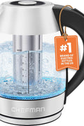 Chefman Electric Glass Kettle, Fast Boiling W/ LED Lights, Auto Shutoff & Boil Dry Protection, Cordless Pouring, BPA Free, Removable Tea Infuser, 1.8 Liters - with | Sold by Uncle Wiener's Wholesale