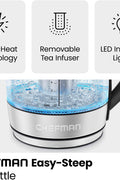 Chefman Electric Glass Kettle, Fast Boiling W/ LED Lights, Auto Shutoff & Boil Dry Protection, Cordless Pouring, BPA Free, Removable Tea Infuser, 1.8 Liters - with | Sold by Uncle Wiener's Wholesale
