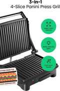 Chefman Panini Press Grill and Gourmet Sandwich Maker, Non - Stick Coated Plates, Opens 180 Degrees to Fit Any Type or Size of Food, Stainless Steel Surface and Removable Drip Tray - 4 Slice - with | Sold by Uncle Wiener's Wholesale