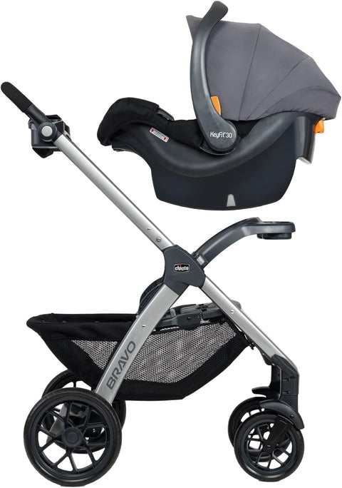 Chicco Bravo 3 - in - 1 Trio Travel System, Bravo Quick - Fold Stroller with KeyFit 30 Infant Car Seat and Base, Car Seat and Stroller Combo, Camden/Black & Grey - with | Sold by Uncle Wiener's Wholesale