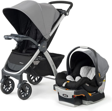 Chicco Bravo 3 - in - 1 Trio Travel System, Bravo Quick - Fold Stroller with KeyFit 30 Infant Car Seat and Base, Car Seat and Stroller Combo, Camden/Black & Grey - with | Sold by Uncle Wiener's Wholesale