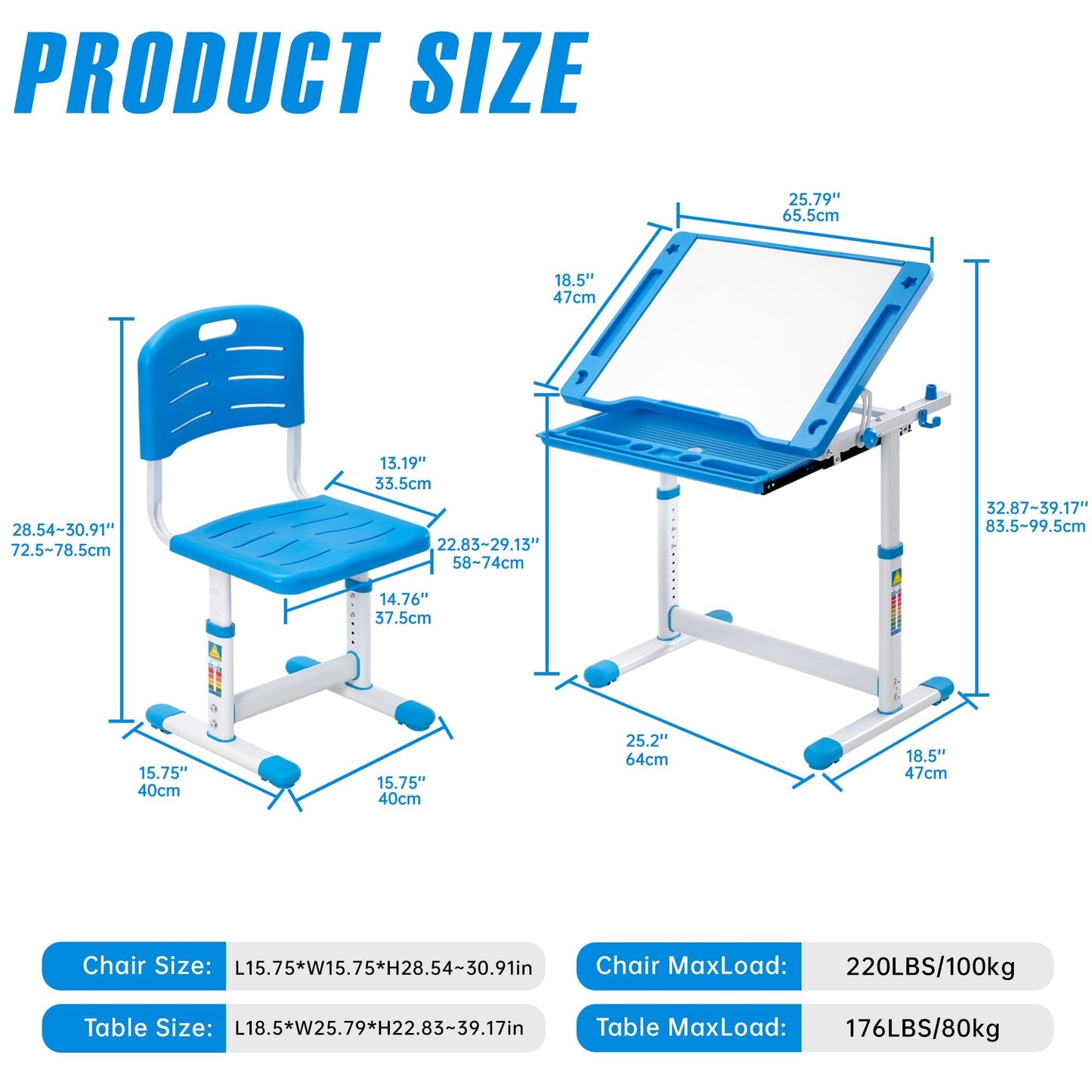 Children’s Adjustable Study Desk & Chair Set with Tilting Desktop AMCDT - with | Sold by Uncle Wiener's Wholesale