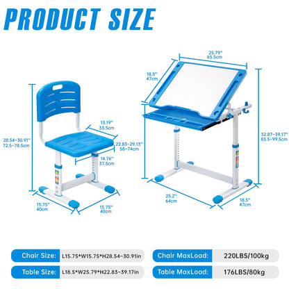 Children’s Adjustable Study Desk & Chair Set with Tilting Desktop AMCDT - with | Sold by Uncle Wiener's Wholesale