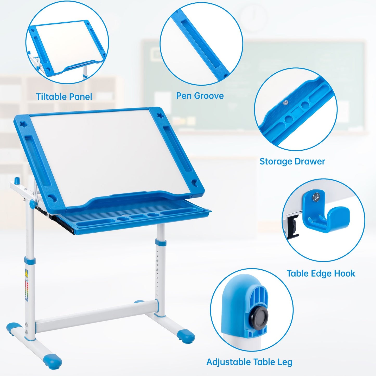 Children’s Adjustable Study Desk & Chair Set with Tilting Desktop AMCDT - with | Sold by Uncle Wiener's Wholesale