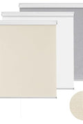 ChrisDowa Cordless 100% Blackout Roller Shade, with Striped Jacquard, Thermal Insulated, UV Protection Fabric, Total Blackout Blinds for Window, French Doors, Home and Office. Beige, 35" W x 72" H - with Beige | Sold by Uncle Wiener's Wholesale