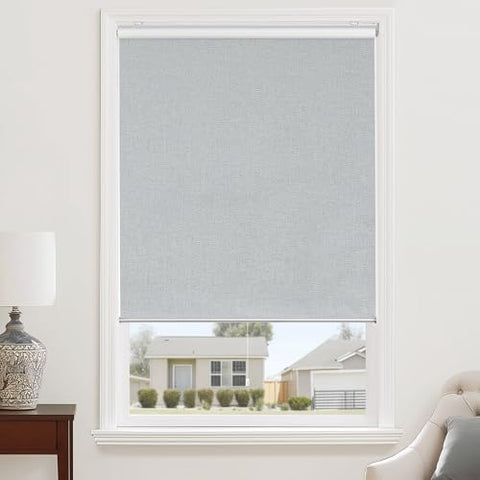 ChrisDowa Cordless 100% Blackout Roller Shade, with Striped Jacquard, Thermal Insulated, UV Protection Fabric, Total Blackout Blinds for Window, French Doors, Home and Office. Light Grey, 34"W x 72"H - with Light Grey | Sold by Uncle Wiener's Wholesale