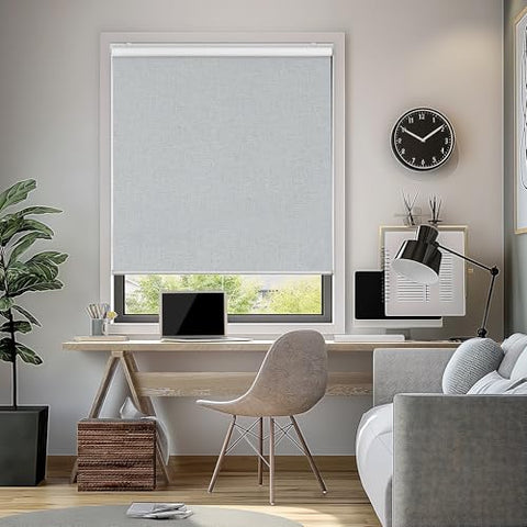 ChrisDowa Cordless 100% Blackout Roller Shade, with Striped Jacquard, Thermal Insulated, UV Protection Fabric, Total Blackout Blinds for Window, French Doors, Home and Office. Light Grey, 47"W x 72"H - with Light Grey | Sold by Uncle Wiener's Wholesale