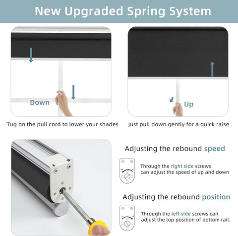 ChrisDowa Cordless Blackout Roller Shade with Spring System Room Darkening UV Protection Jacquard Fabric Blackout Blinds for Indoor Window Shades Pull Down for Home and Office, Black, 27” W x 72" H - with Black | Sold by Uncle Wiener's Wholesale