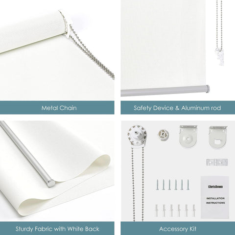 ChrisDowa Light Filtering Roller Shades, with 5% Openness Solar Screen, Flame Retardant, Water Proof Fabric. Solar Semi Sheer Roller Blinds for Office and Home. Easy to Install.White,26" W x 72" H - with | Sold by Uncle Wiener's Wholesale