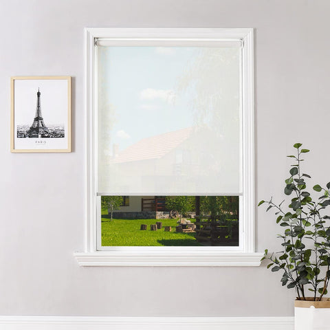 ChrisDowa Light Filtering Roller Shades, with 5% Openness Solar Screen, Flame Retardant, Water Proof Fabric. Solar Semi Sheer Roller Blinds for Office and Home. Easy to Install.White,26" W x 72" H - with | Sold by Uncle Wiener's Wholesale