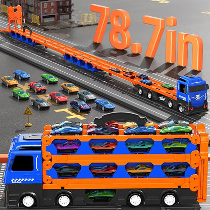 Ci Vetch 25-Piece Toy Car Transport Truck & Race Track Set – 24 Die-Cast Cars, 78-Inch Dual-Launcher Racing Track & Portable Car Storage Carrier - Toys with | Sold by Uncle Wiener's Wholesale