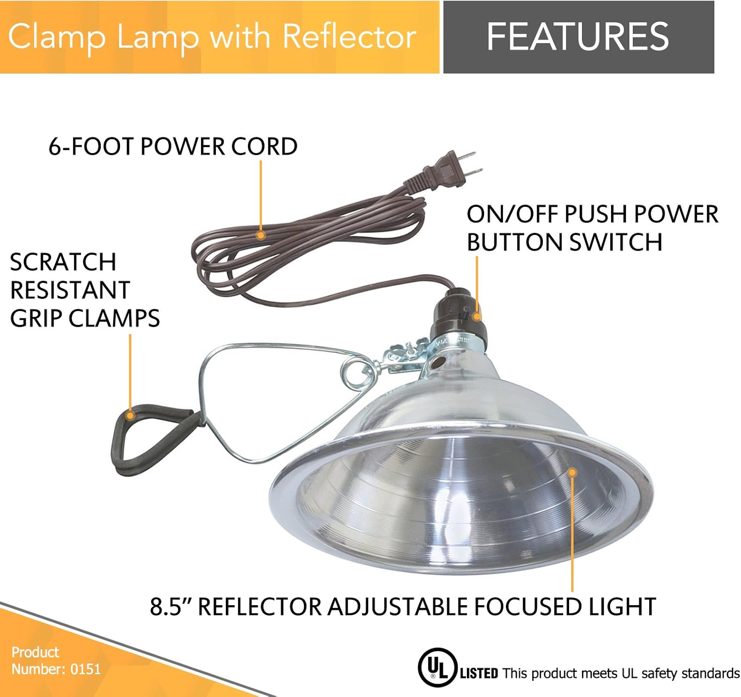 Clamp Lamp Aluminum Reflector 150W Utility Light Brooder Heat Lamp CLP150 - with | Sold by Uncle Wiener's Wholesale