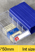 Blue clear connectable drawer storage bin with divider
Plastic hardware organizer with label slots and dividers
Stackable small parts drawer bin for screws and tools
Drawer organizer for workshop or craft room
Clear mini bin for resistors, office supplies, and fasteners