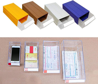 Blue clear connectable drawer storage bin with divider
Plastic hardware organizer with label slots and dividers
Stackable small parts drawer bin for screws and tools
Drawer organizer for workshop or craft room
Clear mini bin for resistors, office supplies, and fasteners