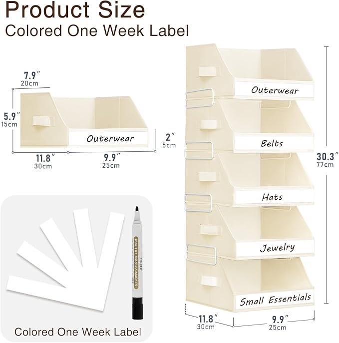 Closet Storage & Drawer Organizers – 5 Pack Stackable Fabric Storage Bins with Metal Frame, Handles & Labels - Home products with | Sold by Uncle Wiener's Wholesale