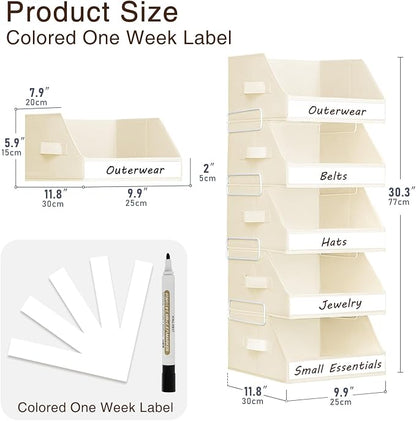 Closet Storage & Drawer Organizers – 5 Pack Stackable Fabric Storage Bins with Metal Frame, Handles & Labels - Home products with | Sold by Uncle Wiener's Wholesale